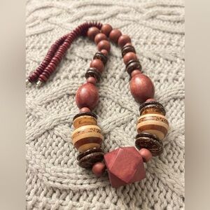 Vintage 70’s  Chunky Wood Beaded Statement Necklace  24”